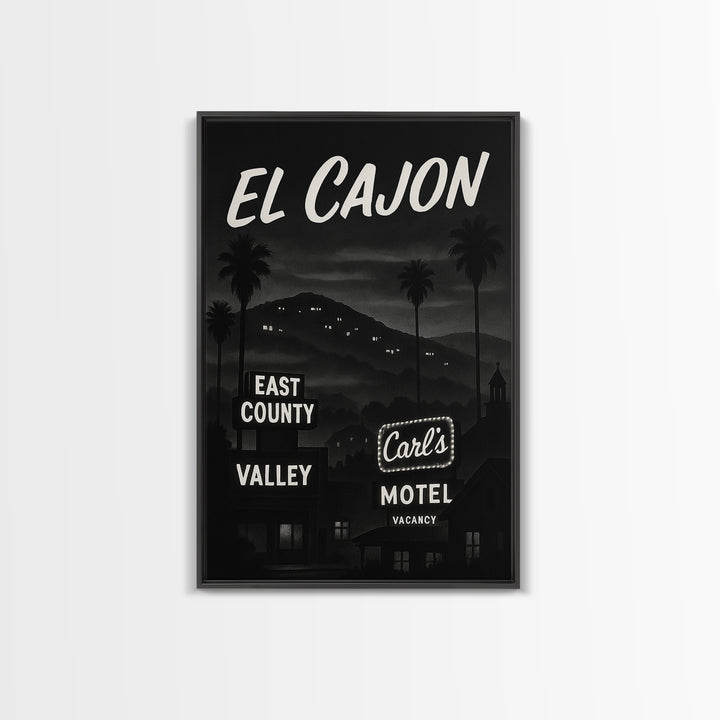 El Cajon Travel Poster, Canvas Print, Black And White Travel Art, El Cajon Poster Print, Living Room Wall Art, Vintage City Poster