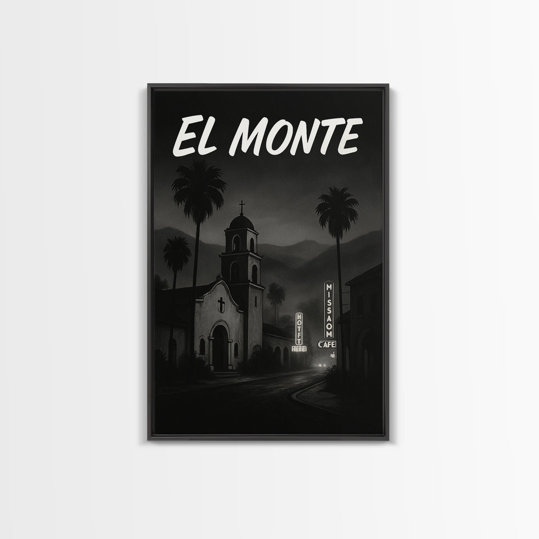 El Monte California Travel Poster, Canvas Print, Dark Moody City Wall Art, El Monte Travel Art, Wall Decor, Office Decor, Wanderlust Decor