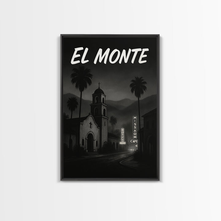 El Monte California Travel Poster, Canvas Print, Dark Moody City Wall Art, El Monte Travel Art, Wall Decor, Office Decor, Wanderlust Decor