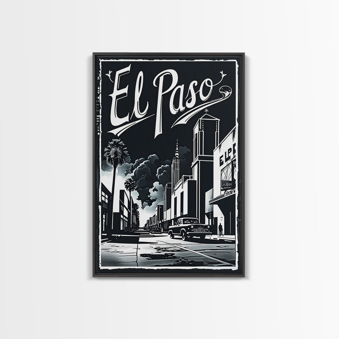 El Paso Travel Poster, Canvas Print, Night Street Poster Art, El Paso Wall Art, Fine Art Print, Vintage City Poster, City Travel Prints