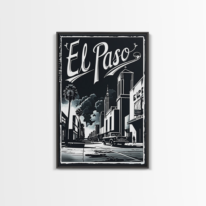 El Paso Travel Poster, Canvas Print, Night Street Poster Art, El Paso Wall Art, Fine Art Print, Vintage City Poster, City Travel Prints