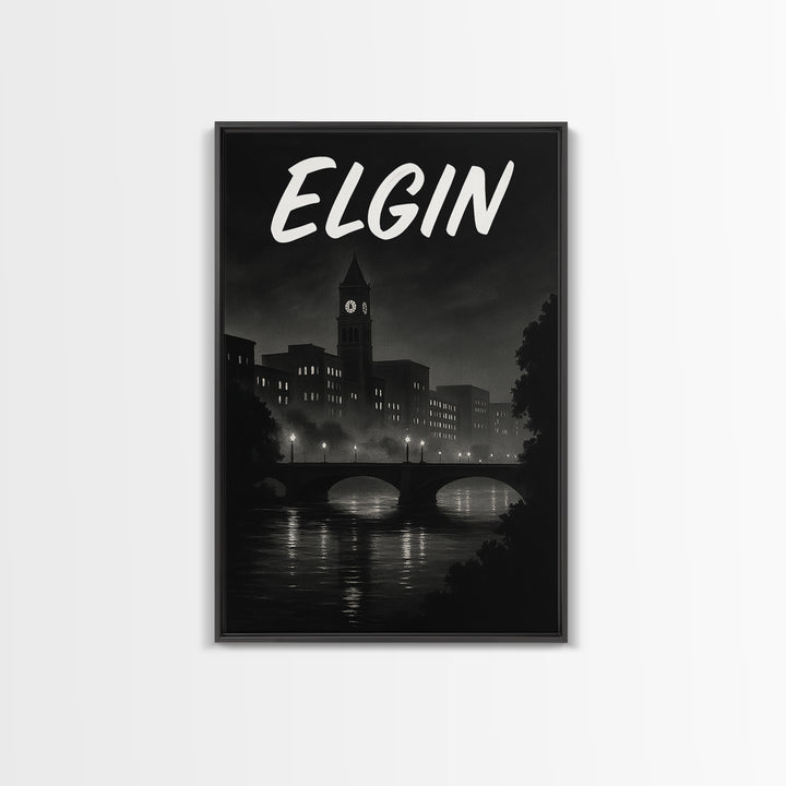 Elgin Illinois Travel Poster, Canvas Print, Dark Moody City Wall Art, Elgin City Art, Travel Poster Art, Wall Art, Travel Wall Decor
