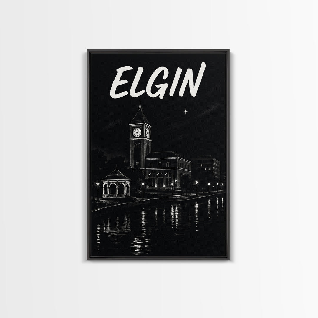 Elgin Travel Poster, Framed Canvas Print, Dark Moody City Wall Art, Elgin City Art, Travel Art Print, Gift For Travelers, Travel Poster Set