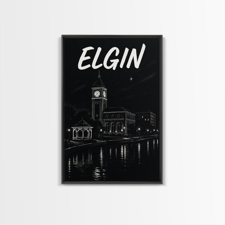 Elgin Travel Poster, Framed Canvas Print, Dark Moody City Wall Art, Elgin City Art, Travel Art Print, Gift For Travelers, Travel Poster Set