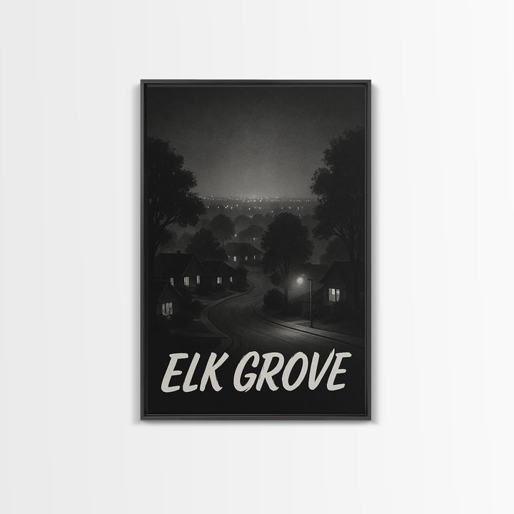 Elk Grove California Travel Poster, Canvas Print, Dark Moody City Wall Art, Elk Grove Art Print, Art Print, Travel Poster Set