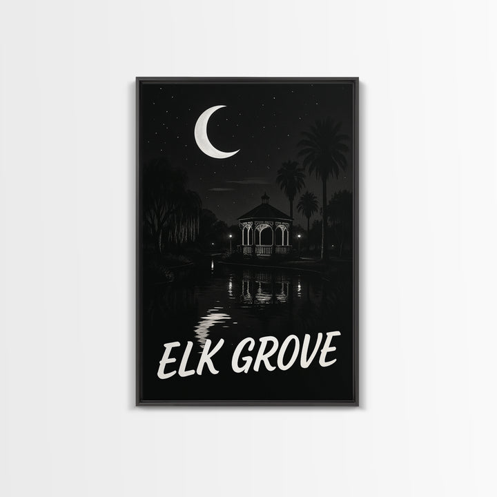 Elk Grove Travel Poster, Canvas Print, Dark Moody City Wall Art, Elk Grove Art Print, Wanderlust Decor, City Art Print, Travel Art Print