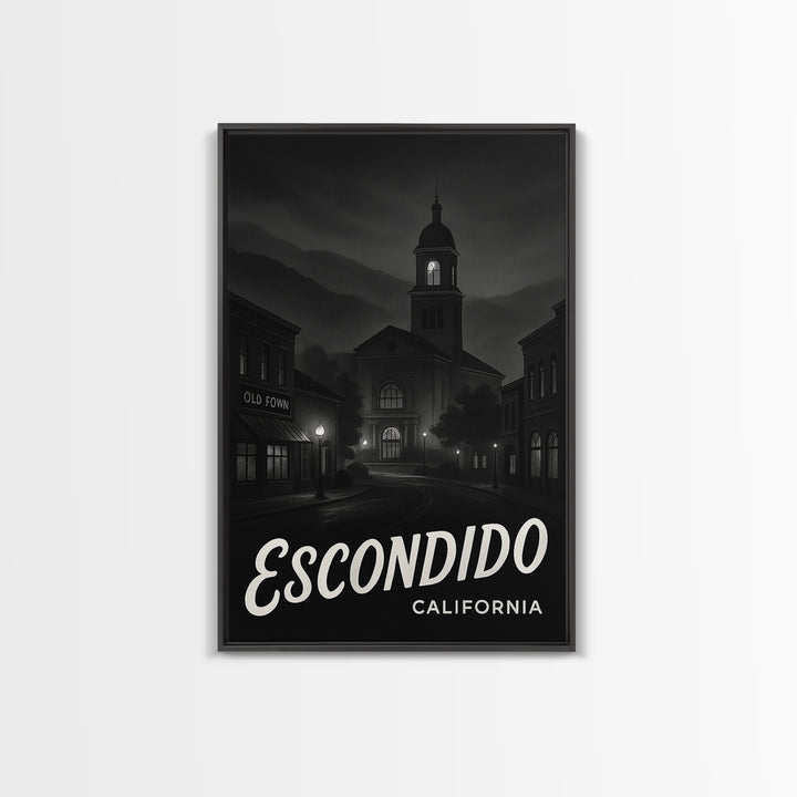 Escondido California Travel Poster, Canvas Print, Dark Moody City Wall Art, Escondido Art Print, Watercolor Urban Skyline, Travel Print
