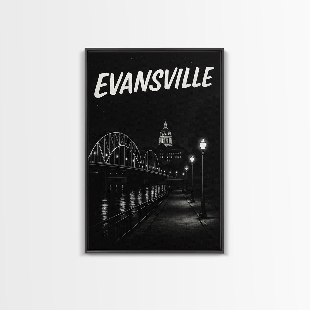 Evansville Travel Poster, Canvas Print, Black And White Travel Art, Evansville Travel Art, Home Office Decor, City Illustration