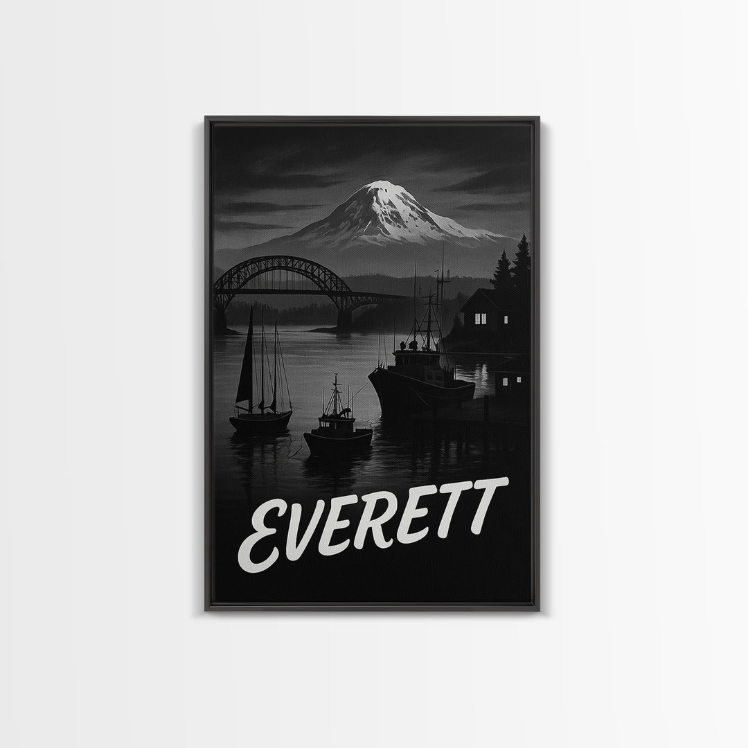 Everett Washington Travel Poster, Canvas Print, Black And White Travel Art, Everett Art Print, Vintage City Art, Wall Art, Poster Print