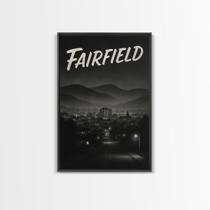 Fairfield California Travel Poster, Canvas Print, Black And White Travel Art, Fairfield Art Print, Living Room Wall Art, City Illustration