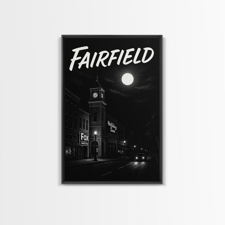 Fairfield Travel Poster, Canvas Print, Vintage Noir Poster Art, Fairfield Wall Art, Fine Art Print, Travel Poster Art, Mid Century Wall Art
