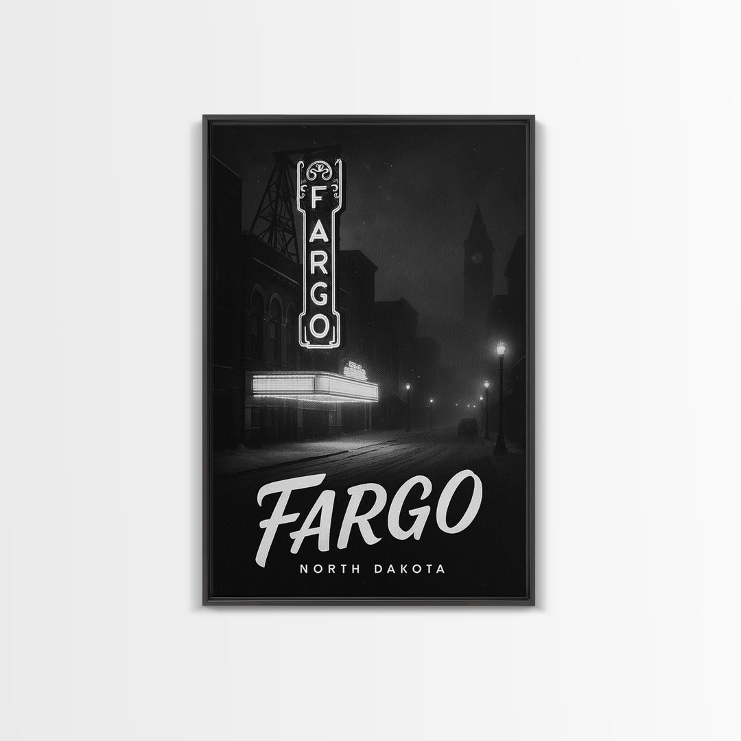 Fargo North Dakota Travel Poster, Canvas Print, Night Street Poster Art, Fargo Print, Travel Prints, Watercolor City Skyline, Skyline Art