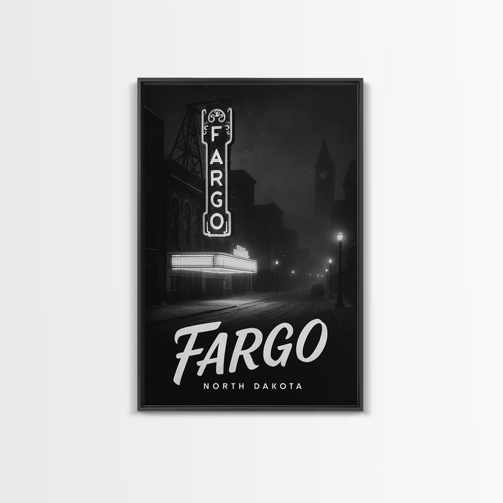 Fargo North Dakota Travel Poster, Canvas Print, Night Street Poster Art, Fargo Print, Travel Prints, Watercolor City Skyline, Skyline Art