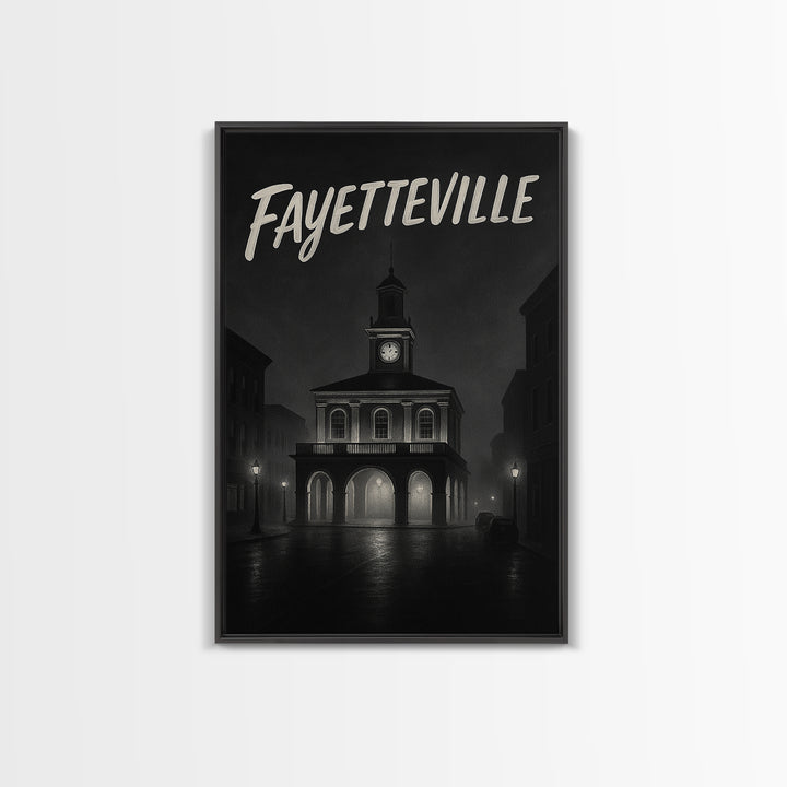 Fayeteville Travel Poster, Framed Canvas Print, Night Street Poster Art, Fayeteville Art Print, City Travel Prints, Vintage City Art