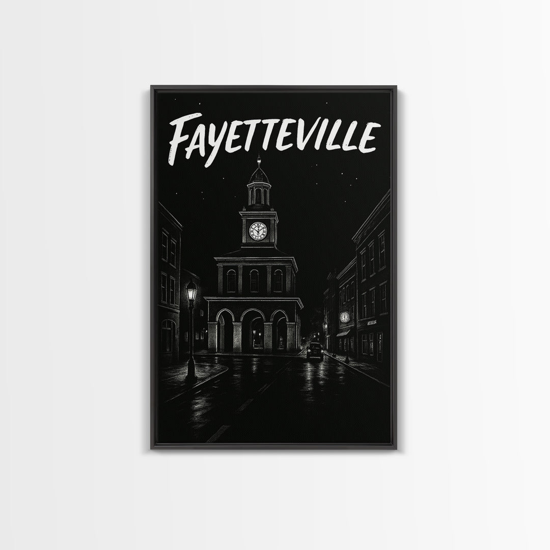Fayetteville Travel Poster, Canvas Print, Dark Moody City Wall Art, Fayetteville City Art, Vintage City Poster, City Travel Prints