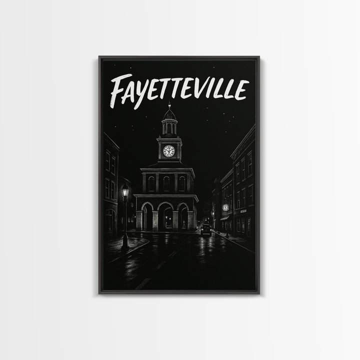Fayetteville Travel Poster, Canvas Print, Dark Moody City Wall Art, Fayetteville City Art, Vintage City Poster, City Travel Prints
