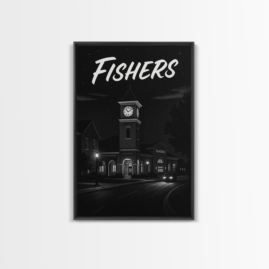 Fishers Travel Poster, Canvas Print, Night Street Poster Art, Fishers City Art, Mid Century Wall Art, Travel Wall Decor, Travel Wall Art