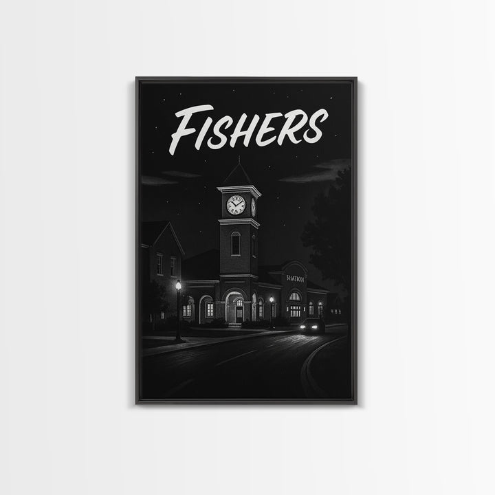 Fishers Travel Poster, Canvas Print, Night Street Poster Art, Fishers City Art, Mid Century Wall Art, Travel Wall Decor, Travel Wall Art