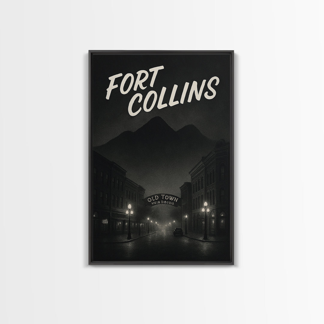 Fort Collins Colorado Travel Poster, Canvas Print, Dark Moody City Wall Art, Fort Collins Travel Art, Travel Wall Art, Travel Art Print