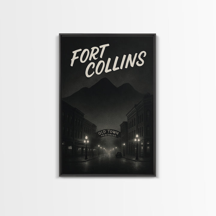 Fort Collins Colorado Travel Poster, Canvas Print, Dark Moody City Wall Art, Fort Collins Travel Art, Travel Wall Art, Travel Art Print