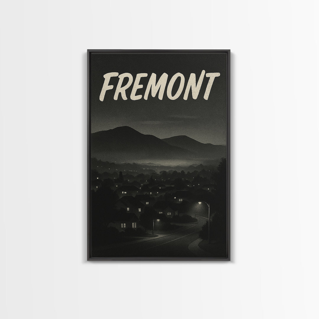 Fremont California Travel Poster, Canvas Print, Black And White Travel Art, Fremont Art Print, Office Decor, Travel Wall Art
