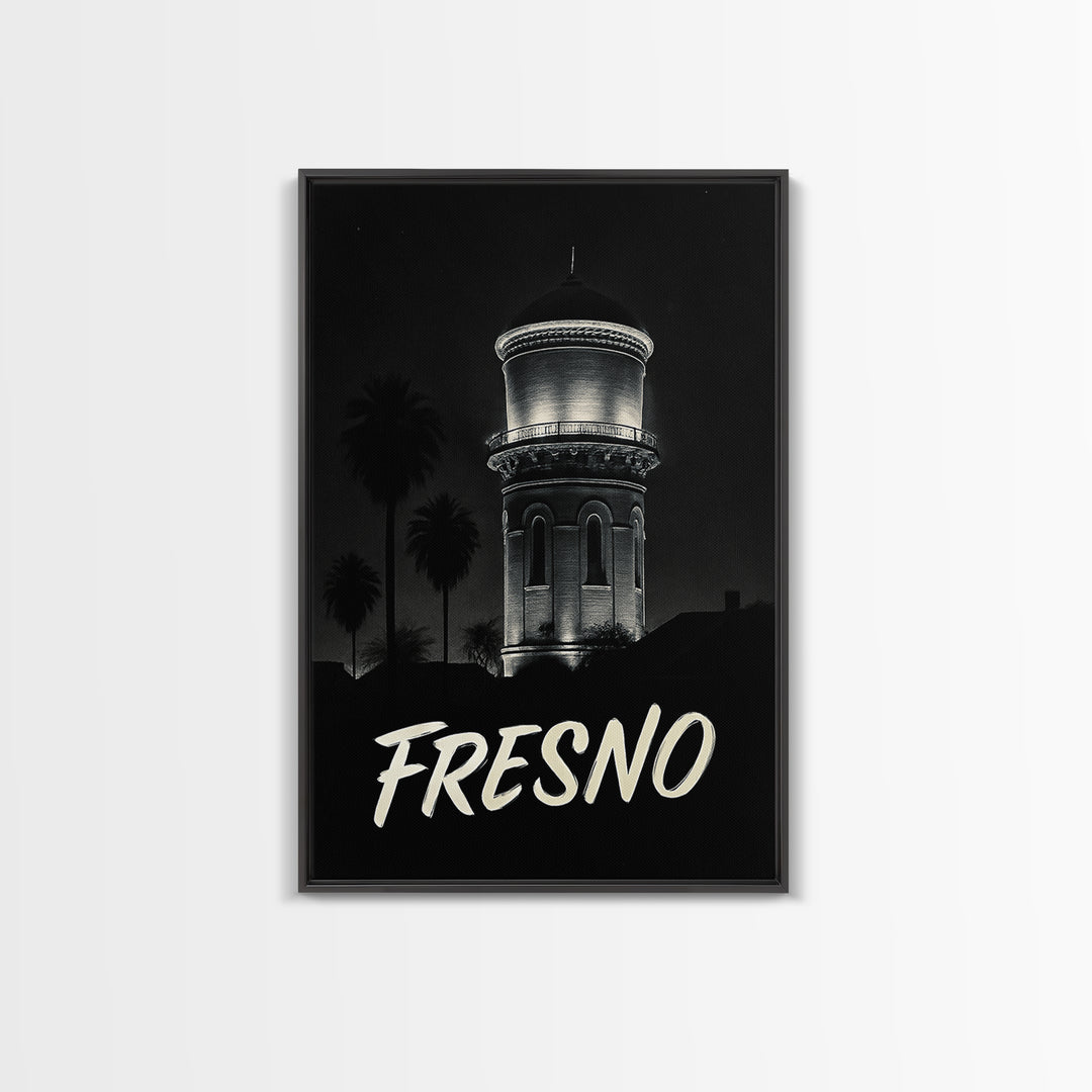 Fresno California Travel Poster, Canvas Print, Vintage Noir Poster Art, Fresno City Art, Vintage Travel Art, Fine Art Print, Wall Art