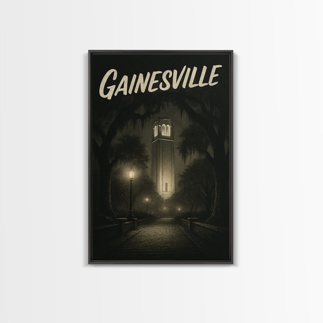Gainesville Florida Travel Poster, Canvas Print, Dark Moody City Wall Art, Gainesville Wall Art, Vintage City Poster, Travel Poster Set