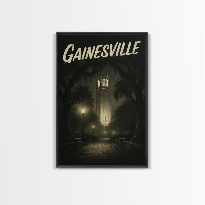 Gainesville Florida Travel Poster, Canvas Print, Dark Moody City Wall Art, Gainesville Wall Art, Vintage City Poster, Travel Poster Set
