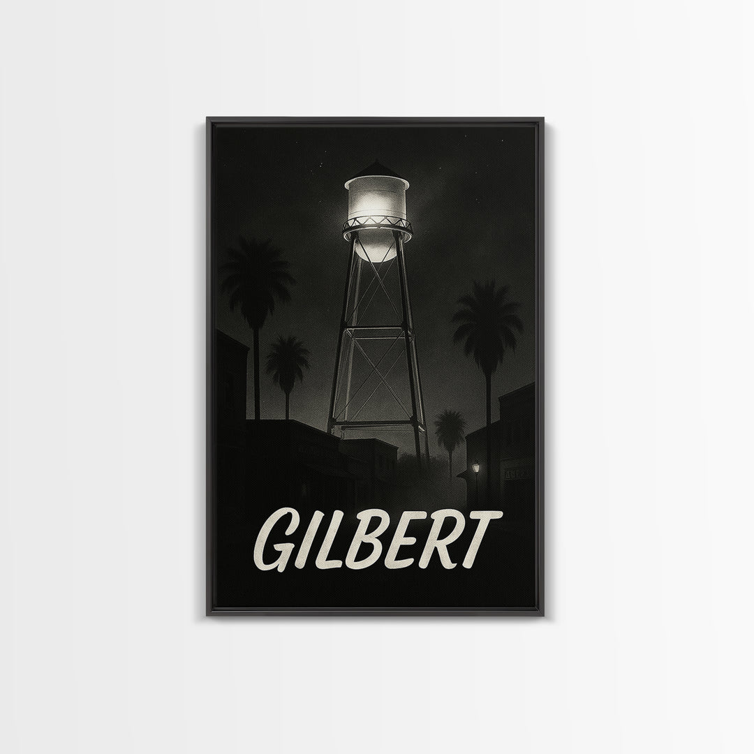 Gilbert Arizona Travel Poster, Framed Canvas Print, Black And White Travel Art, Gilbert Travel Art, Fine Art Print, Living Room Wall Art