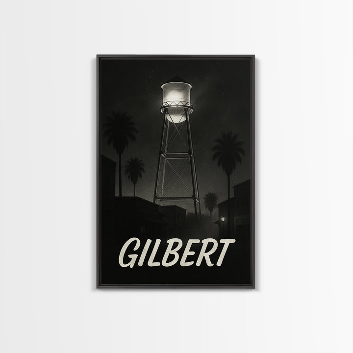 Gilbert Arizona Travel Poster, Framed Canvas Print, Black And White Travel Art, Gilbert Travel Art, Fine Art Print, Living Room Wall Art