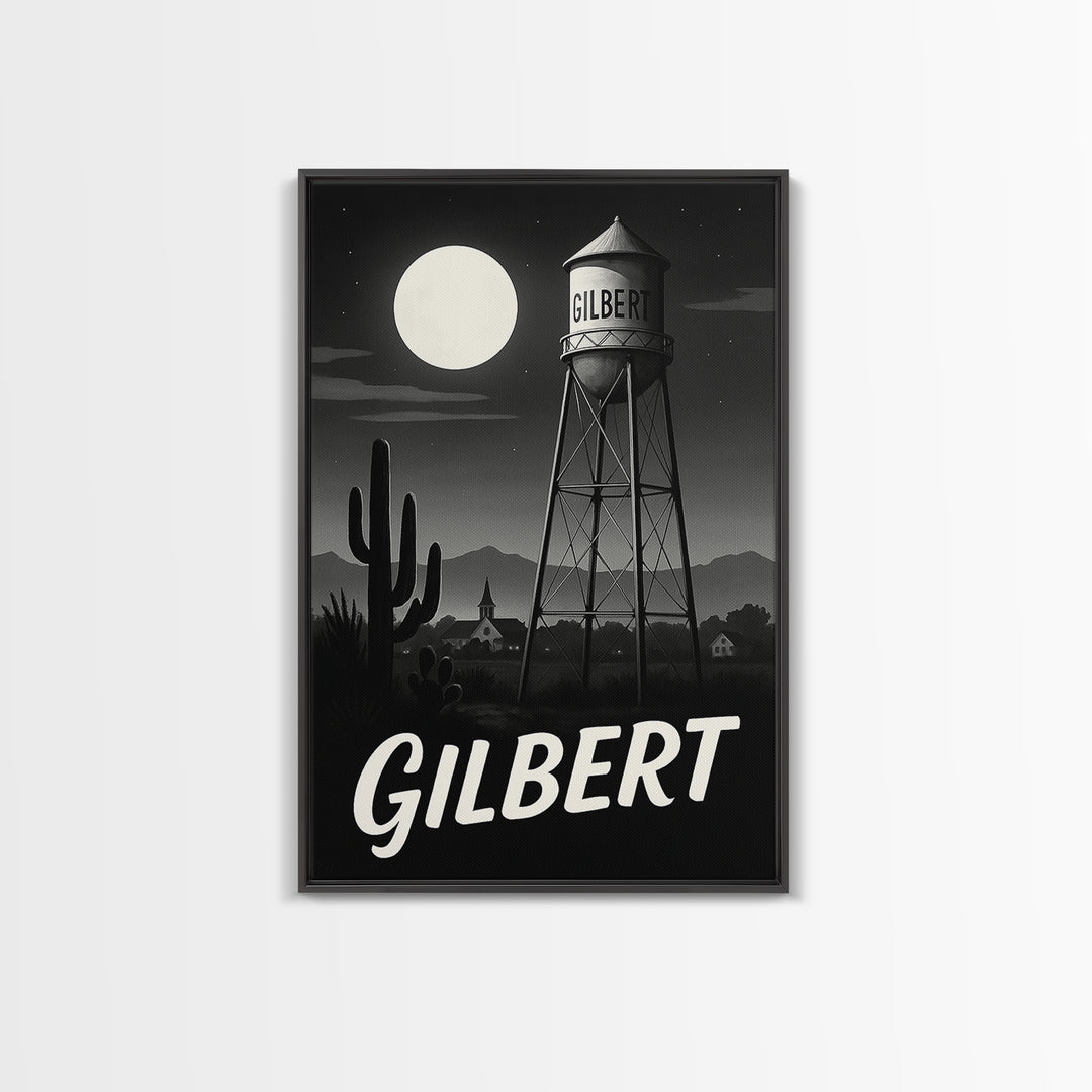 Gilbert Travel Poster, Canvas Print, Night Street Poster Art, Gilbert Travel Art, Eclectic Wall Decor, Fine Art Print, Wanderlust Decor