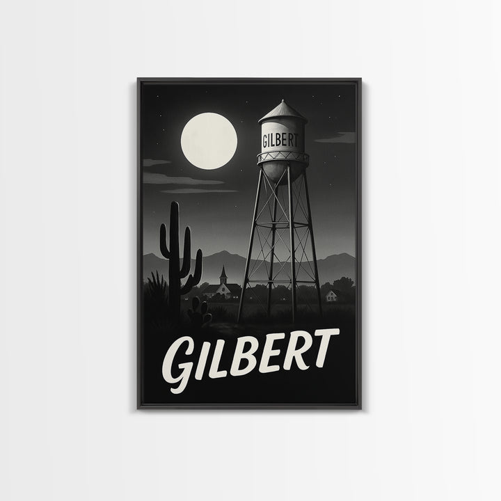 Gilbert Travel Poster, Canvas Print, Night Street Poster Art, Gilbert Travel Art, Eclectic Wall Decor, Fine Art Print, Wanderlust Decor