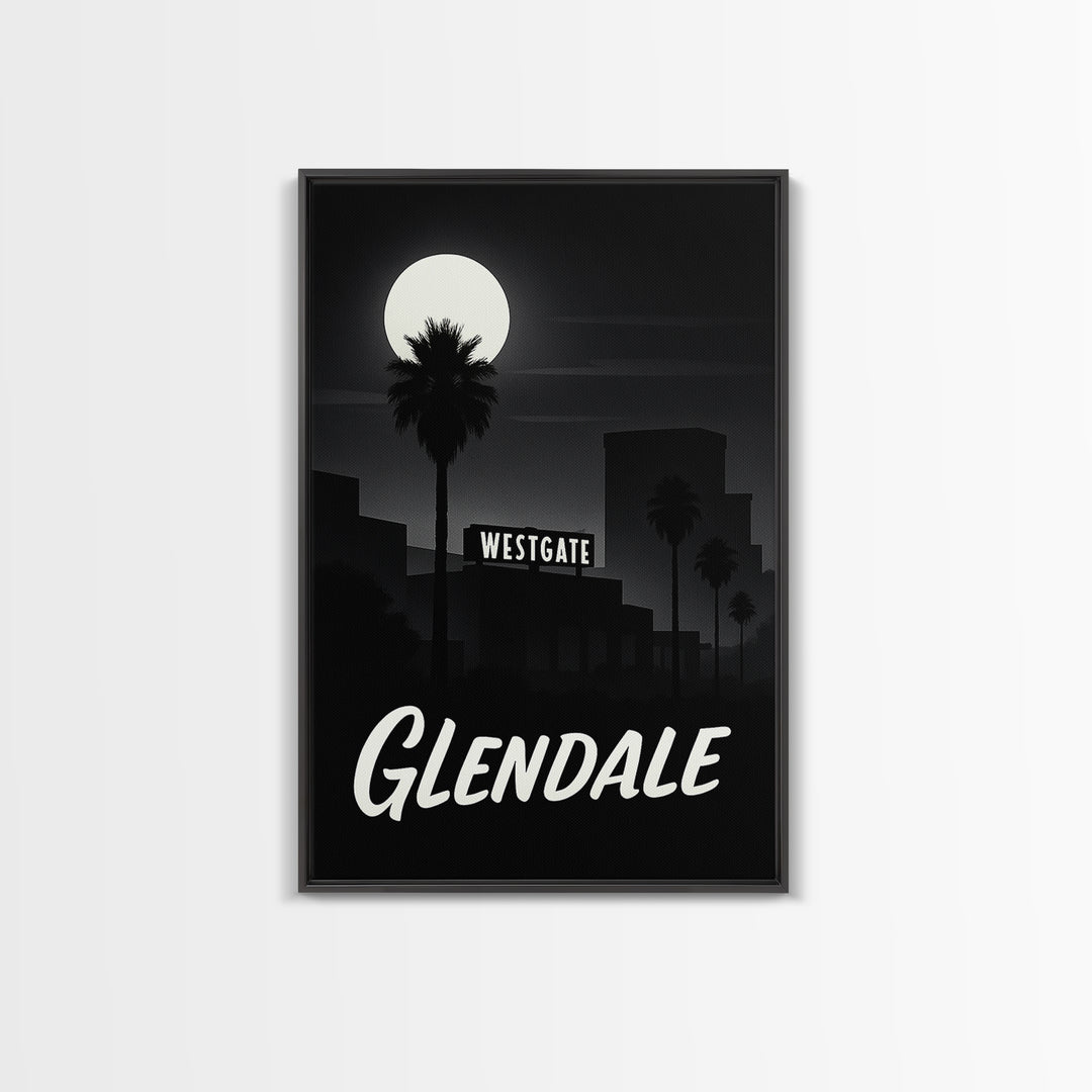 Glendale Arizona Travel Poster, Canvas Print, Night Street Poster Art, Glendale Poster Print, Living Room Wall Art, Vintage City Poster