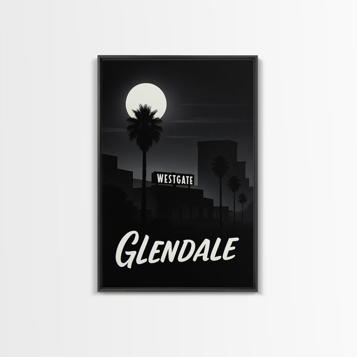 Glendale Arizona Travel Poster, Canvas Print, Night Street Poster Art, Glendale Poster Print, Living Room Wall Art, Vintage City Poster