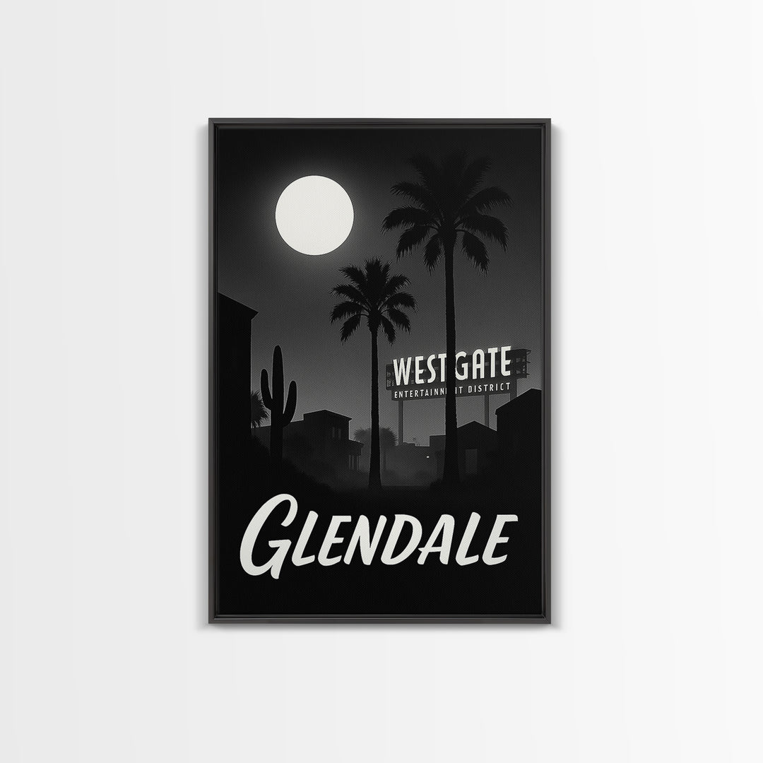 Glendale Travel Poster, Framed Canvas Print, Night Street Poster Art, Glendale City Art, Fine Art Print, Watercolor Skyline, Design 2