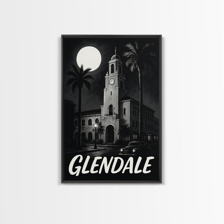Glendale Travel Poster, Framed Canvas Print, Night Street Poster Art, Glendale City Art, Wanderlust Decor, Travel Wall Decor, Design 4