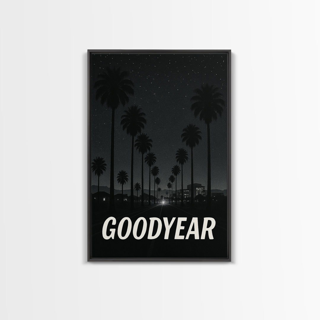 Goodyear Arizona Travel Poster, Canvas Print, Black And White Travel Art, Goodyear Art Print, Watercolor Downtown Skyline, City Illustration