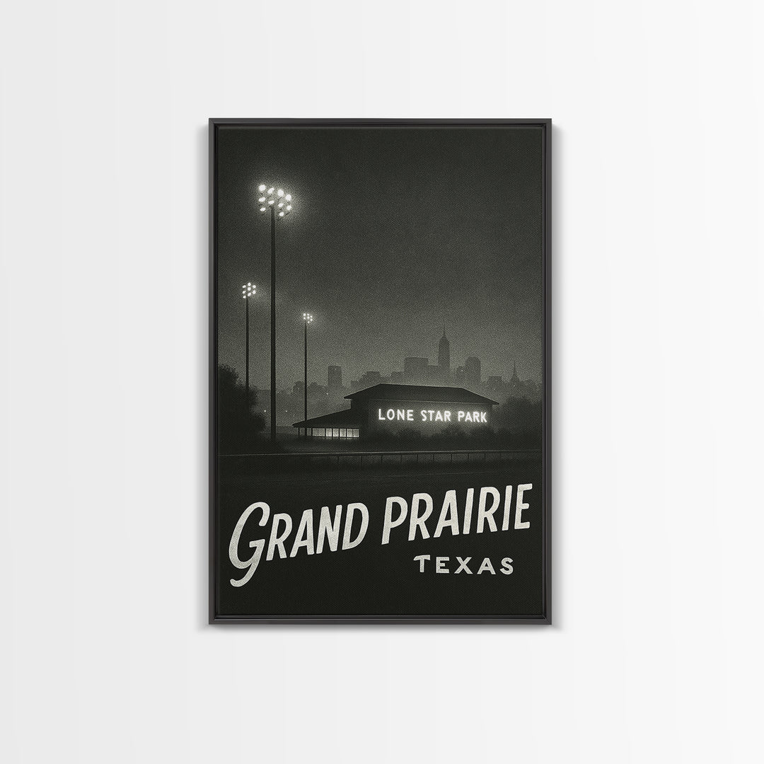 Grand Prairie Texas Travel Poster, Canvas Print, Dark Moody City Wall Art, Grand Prairie Wall Art, Vintage City Poster, Vintage City Art