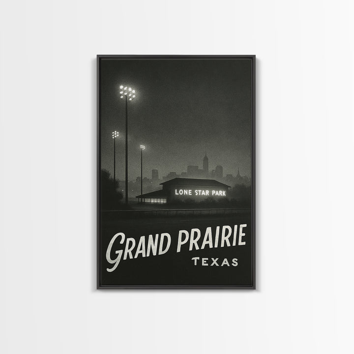 Grand Prairie Texas Travel Poster, Canvas Print, Dark Moody City Wall Art, Grand Prairie Wall Art, Vintage City Poster, Vintage City Art
