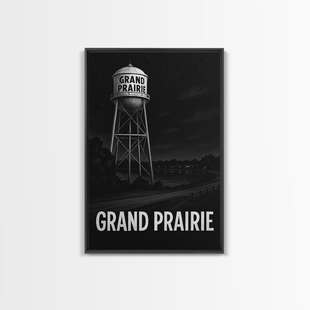 Grand Prairie Travel Poster, Canvas Print, Night Street Poster Art, Grand Prairie Poster Print, Watercolor Urban Skyline, Wanderlust Decor