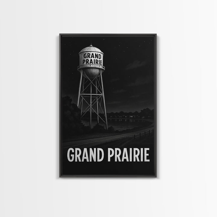 Grand Prairie Travel Poster, Canvas Print, Night Street Poster Art, Grand Prairie Poster Print, Watercolor Urban Skyline, Wanderlust Decor