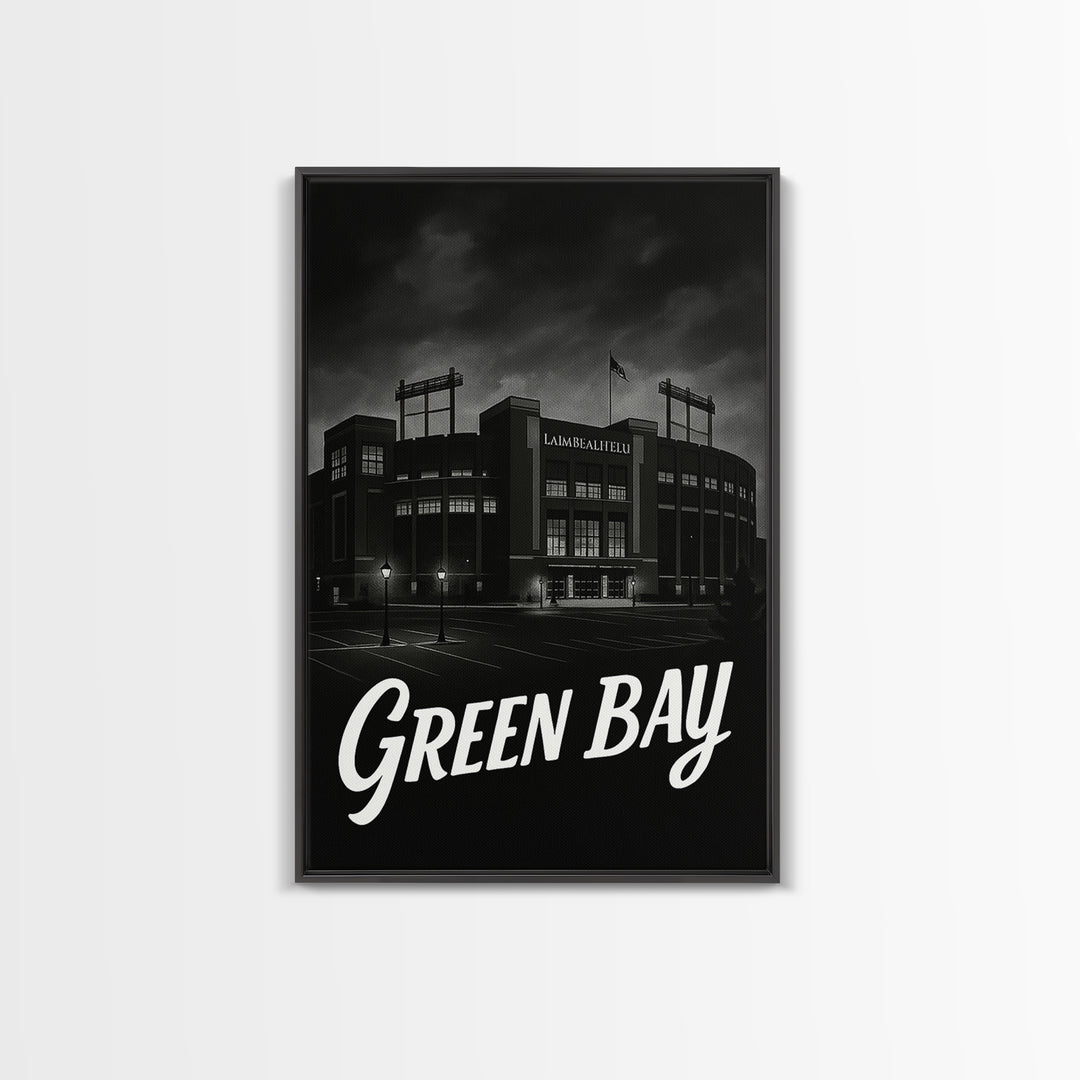Green Bay Travel Poster, Canvas Print, Dark Moody City Wall Art, Green Bay Travel Art, Modern Wall Decor, Travel Poster Set, City Poster