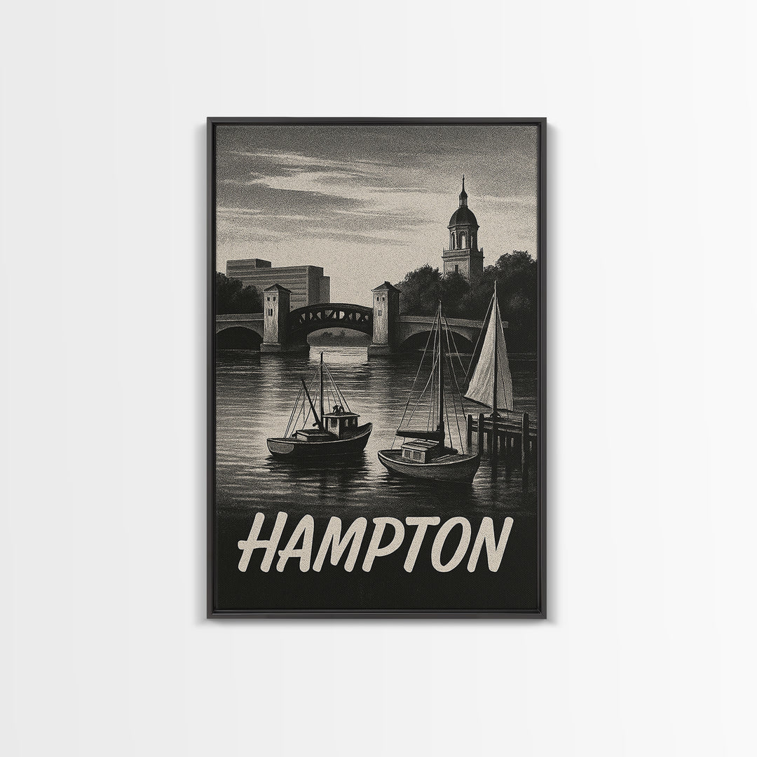 Hampton Travel Poster, Canvas Print, Night Street Poster Art, Hampton Poster Print, Travel Wall Art, City Art Print, Vintage Travel Art