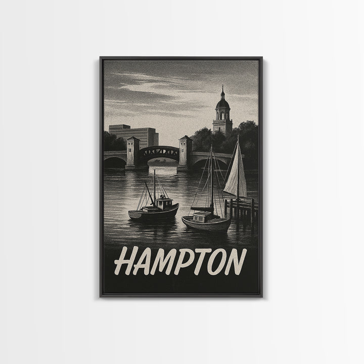 Hampton Travel Poster, Canvas Print, Night Street Poster Art, Hampton Poster Print, Travel Wall Art, City Art Print, Vintage Travel Art