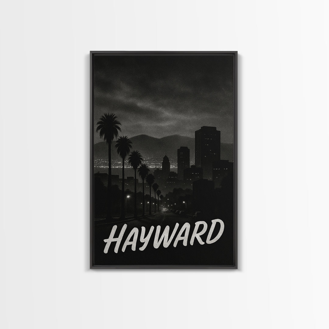 Hayward California Travel Poster, Canvas Print, Black And White Travel Art, Hayward City Art, Wall Decor, City Art Print, Gift For Travelers