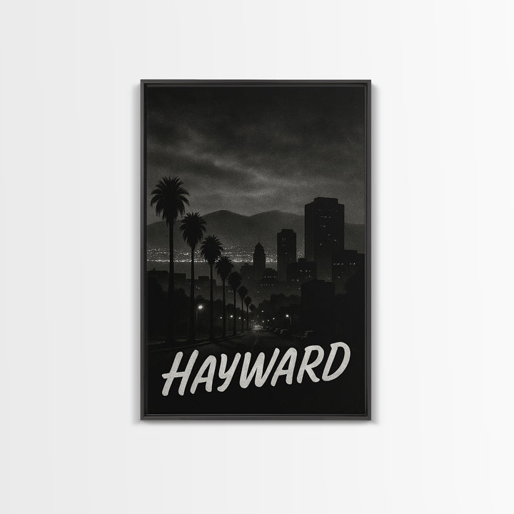 Hayward California Travel Poster, Canvas Print, Black And White Travel Art, Hayward City Art, Wall Decor, City Art Print, Gift For Travelers
