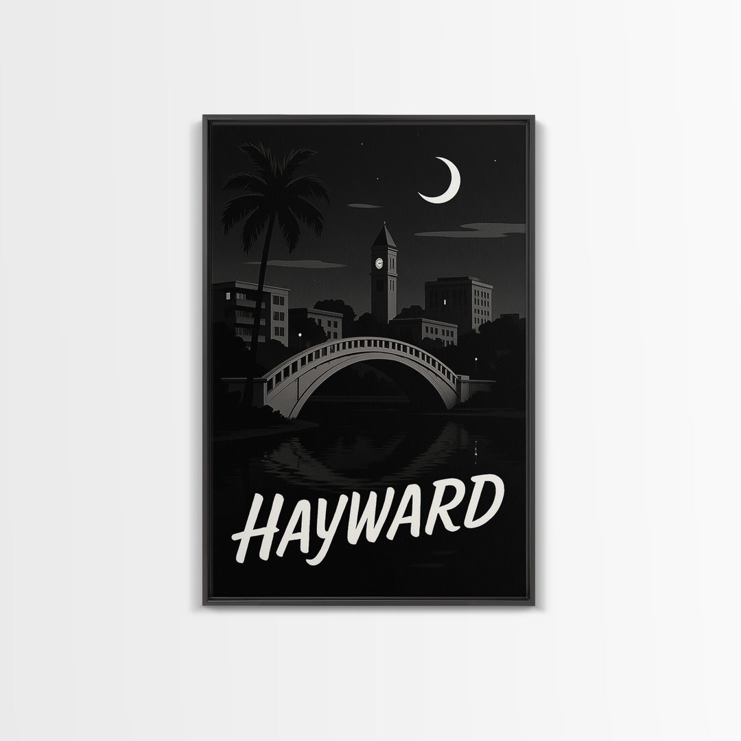 Hayward Travel Poster, Canvas Print, Dark Moody City Wall Art, Hayward Art Print, Travel Poster Art, Wanderlust Decor, Eclectic Wall Decor