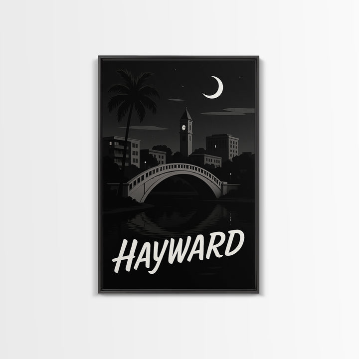 Hayward Travel Poster, Canvas Print, Dark Moody City Wall Art, Hayward Art Print, Travel Poster Art, Wanderlust Decor, Eclectic Wall Decor