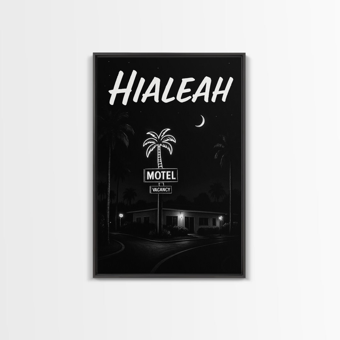 Hialeah Travel Poster, Framed Canvas Print, Vintage Noir Poster Art, Hialeah Art Print, Mid Century Wall Art, Vintage Travel Art