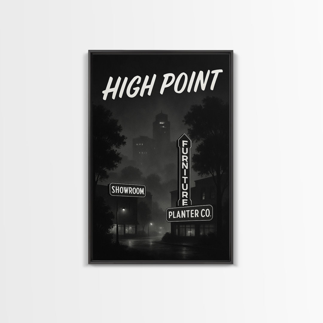 High Point North Carolina Travel Poster, Canvas Print, Night Street Poster Art, High Point Art Print, Gift For Travelers, Watercolor Skyline